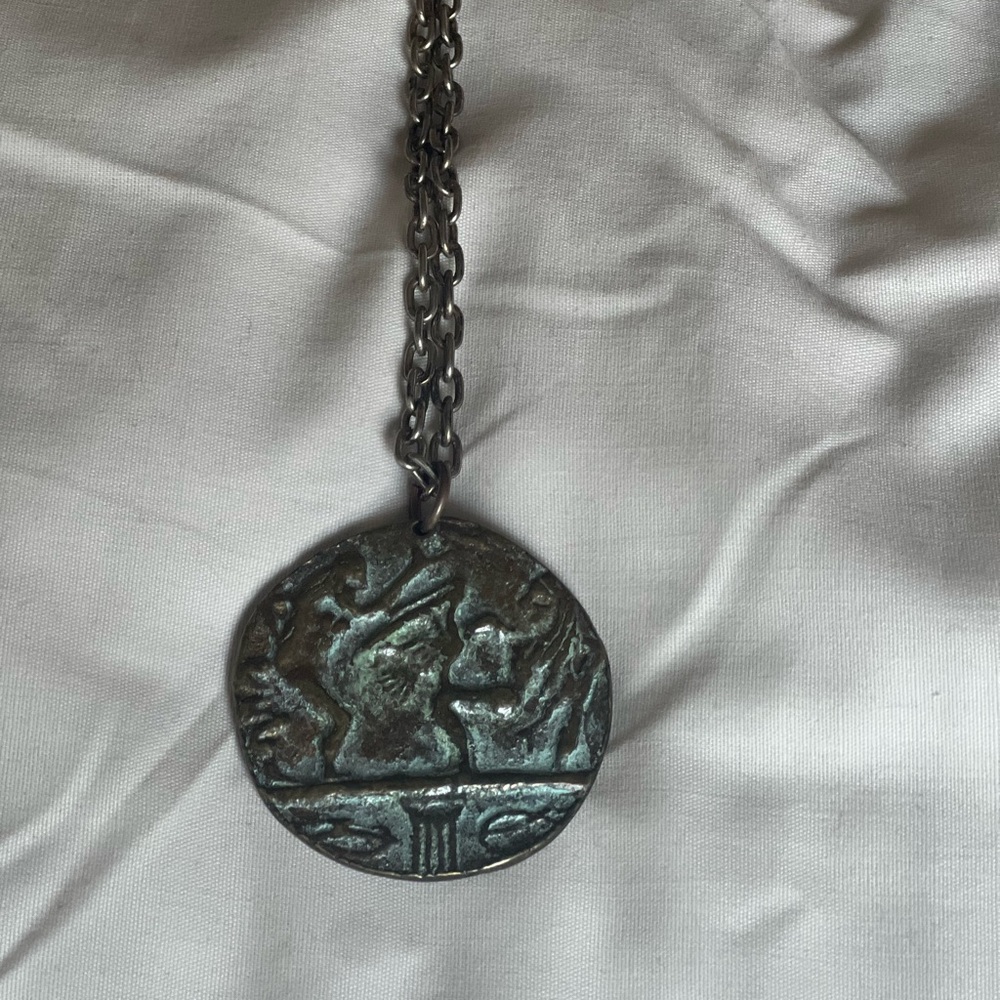 Antique Silver-Toned Medallion Pendant; MASK ARMAGEMMON